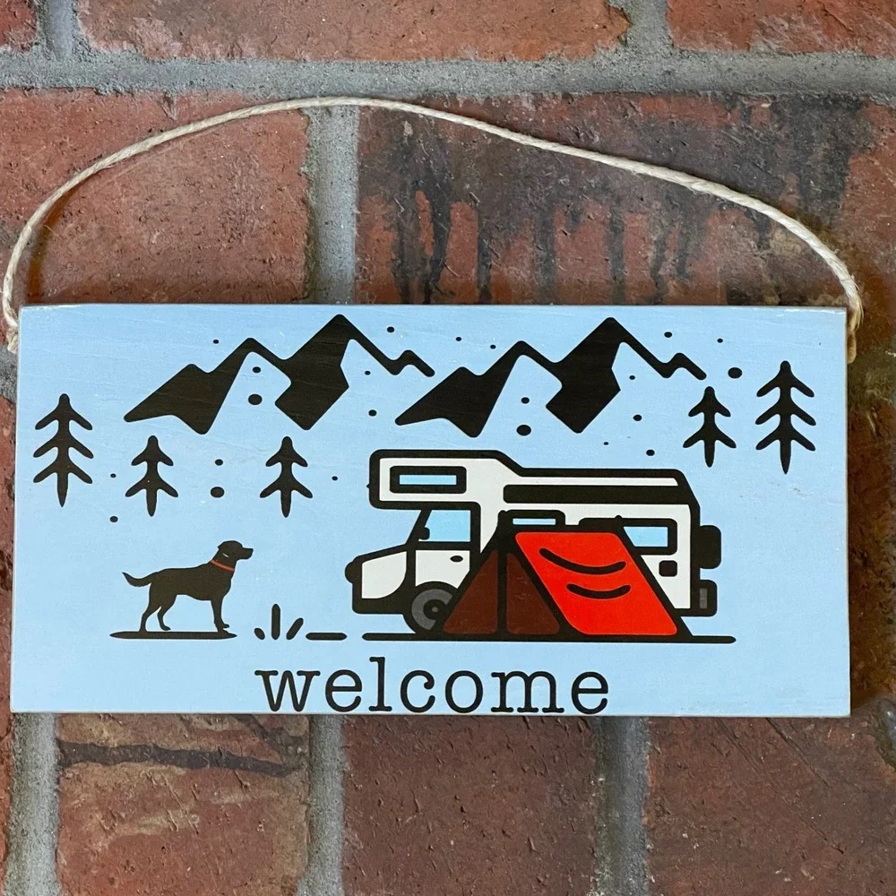 Rustic Marlin Welcome Sign Camping RV Mountain Black Lab Wall Decor Made in USA